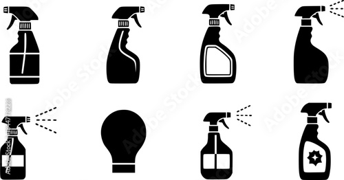 Spray bottle silhouette, Spray bottle, Cleaner spray silhouette, Water spray silhouette, Spray head silhouette, Cleaning spray bottle icon, Spray bottle Bundle