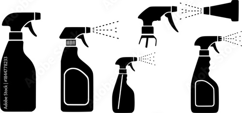 Spray bottle silhouette, Spray bottle, Cleaner spray silhouette, Water spray silhouette, Spray head silhouette, Cleaning spray bottle icon, Spray bottle Bundle