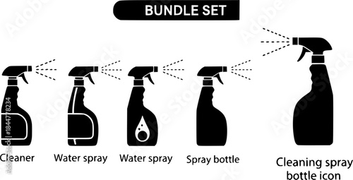 Spray bottle silhouette, Spray bottle, Cleaner spray silhouette, Water spray silhouette, Spray head silhouette, Cleaning spray bottle icon, Spray bottle Bundle