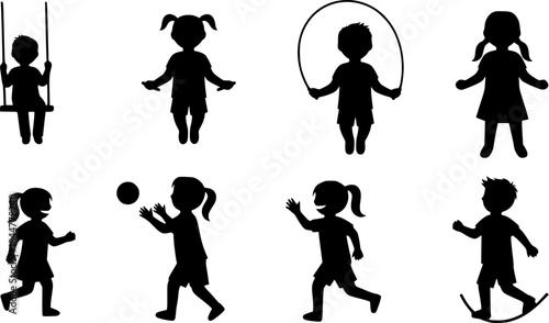 Kids playing silhouette, Children playing silhouette, Kids playing, Kids activities silhouette, Kids silhouette, Children silhouettes