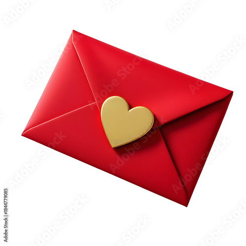 Valentine’s Day envelope red with heart seal, isolated on transparent background