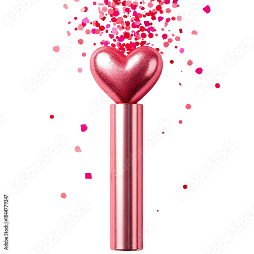 Heart-shaped confetti popper tube, isolated on transparent background