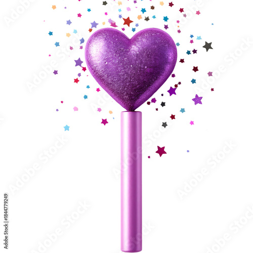 Heart-shaped confetti popper tube, isolated on transparent background