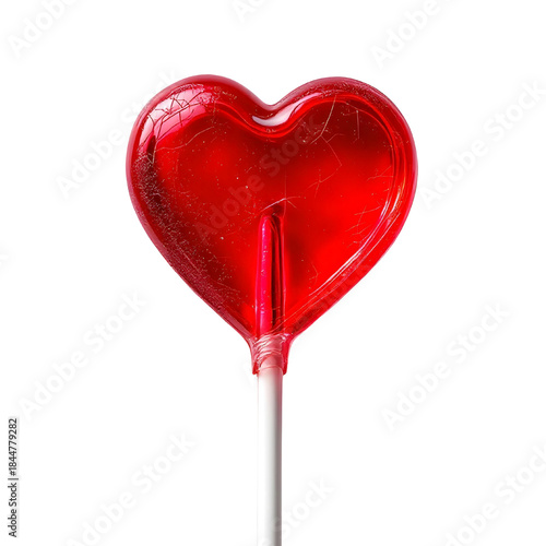  Heart-shaped lollipop red translucent, isolated on transparent background