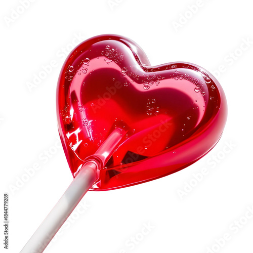  Heart-shaped lollipop red translucent, isolated on transparent background