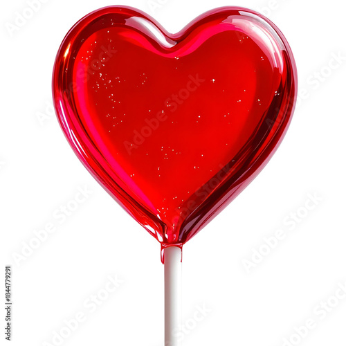  Heart-shaped lollipop red translucent, isolated on transparent background