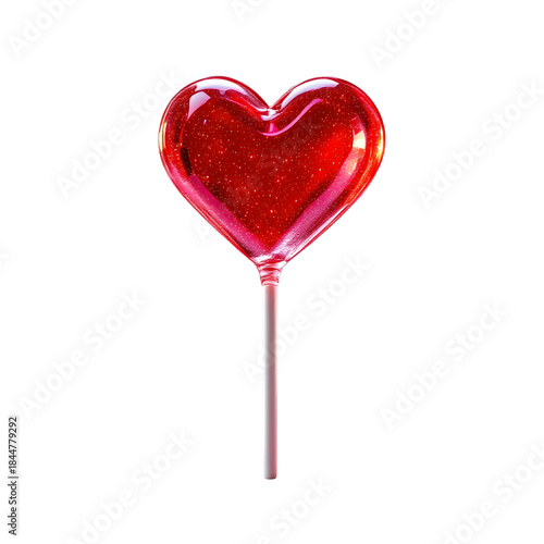  Heart-shaped lollipop red translucent, isolated on transparent background