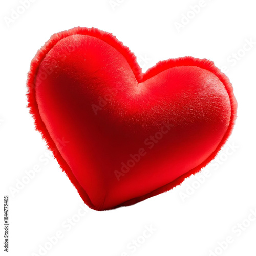 Small plush heart pillow red fabric, isolated on transparent background