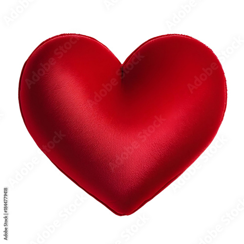 Small plush heart pillow red fabric, isolated on transparent background