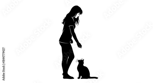 Companion Gesture Silhouetted Human Reaching Toward Sitting Cat in Moment of Connection