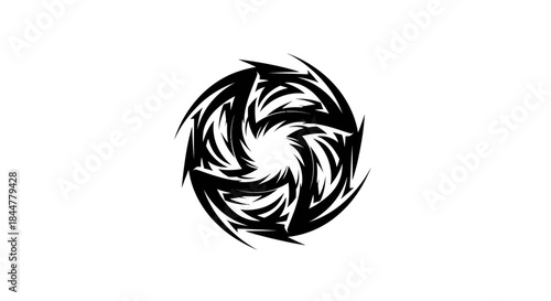 Tribal Spiral Symmetrical Black Radial Design with Flame-Like Claws in Circular Formation