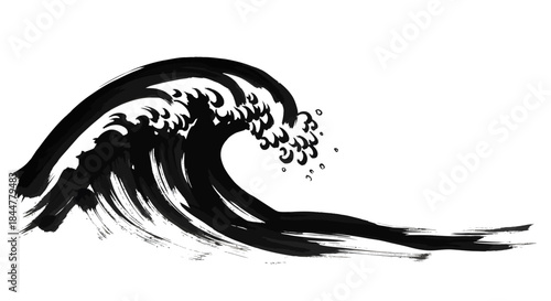 Ink Wave Surge Black Brushstroke Ocean Crest in Minimalist Japanese-Inspired Motion Design