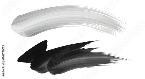 Brush Stroke Contrast Smooth Gray Curve and Jagged Black Streak on White Background Showcasing Artistic Technique
