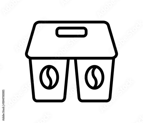 Coffee holder or tea cup holder icon, vector flat black outline illustration