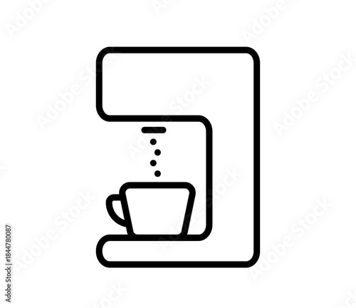 Coffee maker, vending machine icon, vector flat black outline illustration