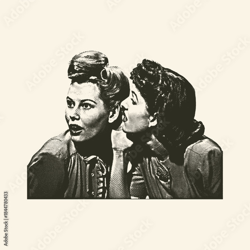 Women Whispering Surprise in Vintage Pop Art Style