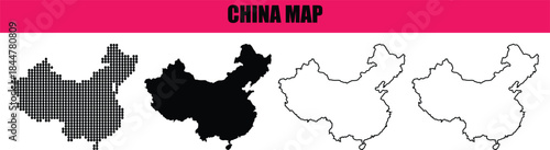 Four Different Style China Map Designs for Graphic and Web Use
