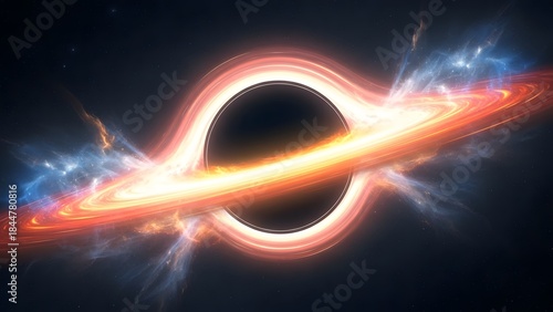 Mysterious Cosmic Encounter: Witness an enigmatic cosmic black hole, its intense gravitational pull warping spacetime and devouring light.