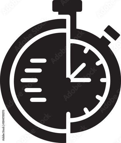 Black and white icon of a stopwatch with a dial and hands indicating time timer clock