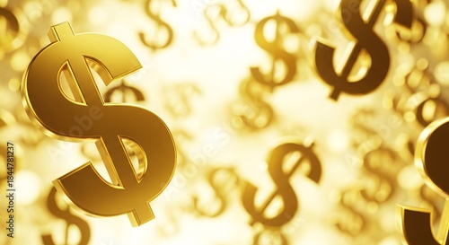 Fototapeta Naklejka Na Ścianę i Meble -  Abundant shiny golden dollar symbols representing financial success wealth prosperity and economic growth abstract concept