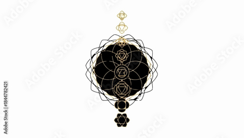 Mystical spiritual symbol with intricate golden geometric patterns on a black background