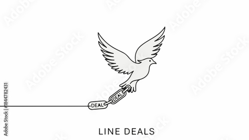 Dove carrying a chain symbolizing freedom from deals and agreements