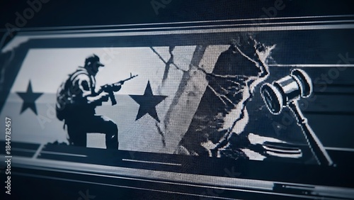 Powerful symbolic narrative depicting military involvement, societal breakdown, and the pursuit of justice