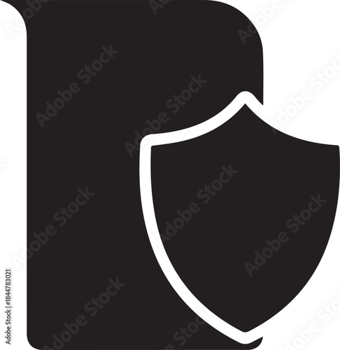 Black document icon with white shield overlay symbolizing data protection and security file