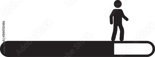 Black silhouette of a person standing on a rounded platform with a white section at the end woman figure