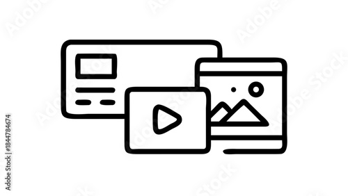 Digital Media Content Icons Representing Website Video and Images.