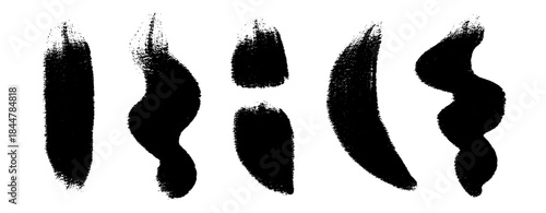 Set of five abstract ink blots and brush stroke stains, organic hand painted marks for retro design, artistic textures, overlays and creative backgrounds