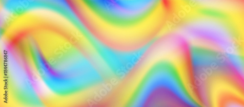 Abstract holographic rainbow wave background. Psychedelic vibrant colorful texture with iridescent light leak and smooth fluid motion effect for retro, 70s, and modern design.