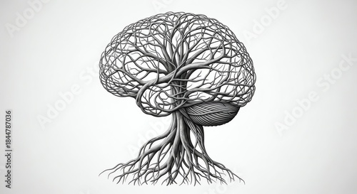 Brain illustration resembling tree roots and branches