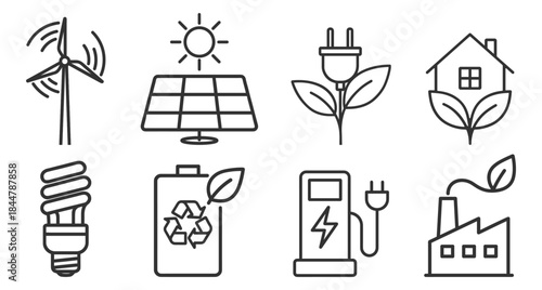 Ecology icon set. Eco green symbols, environment and sustainability concept, nature and energy collection on transparent background