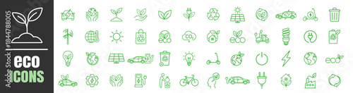 Ecology icon set, eco green symbols, environment and sustainability design collection on transparent background