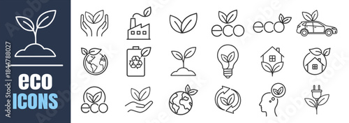 Ecology icon set. Eco green symbols, environment and sustainability concept, nature and energy collection on transparent background