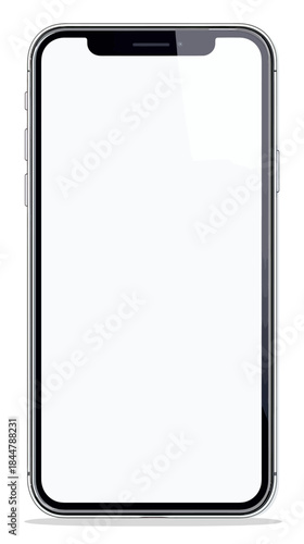 Realistic smartphone with edge to edge blank white screen isolated on white background modern mobile device front view with rounded corners and notch design