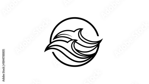 Soaring Spirits: A minimalist depiction of two birds takes flight within a circular frame, symbolizing freedom, harmony, and limitless potential.