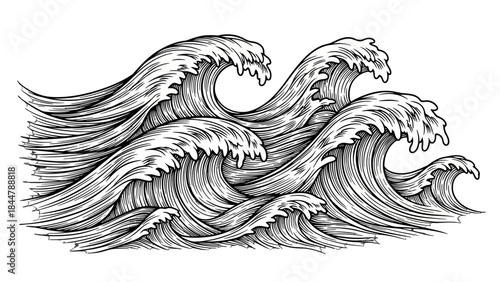 Majestic Ocean Wave: A stunning depiction of ocean waves in a dynamic and powerful display. capturing the immense power and beauty of the sea.