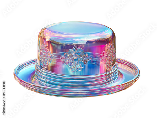 Iridescent Glass Hat with Ornate Floral Embellishments