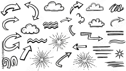 Doodle Arrows and Decorative Elements: A collection of hand-drawn arrows, clouds, and decorative design elements that will elevate your design projects.