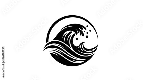 Ocean Wave Icon: A monochromatic emblem captures the raw power and beauty of an ocean wave in a stylized design.