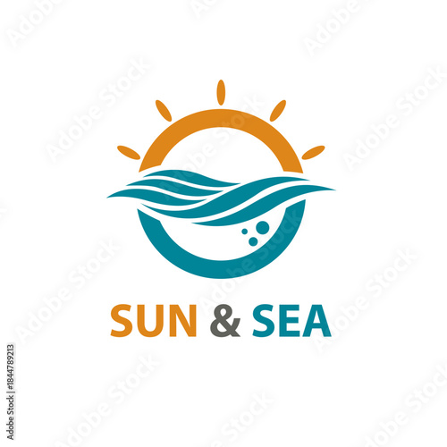 abstract sea waves and sun icon isolated on white background