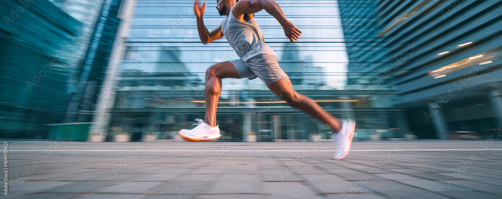 Fototapeta premium fast runner sprinting on urban track highlighting leg power and dynamic athletic form