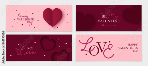 Set of Valentine's Day banners. Happy Valentine's Day. Banners in burgundy and pink colors.