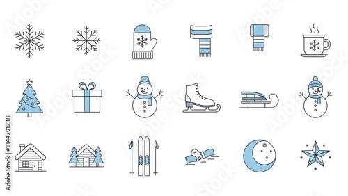 A minimalist winter and christmas icon set for graphic design and seasonal projects