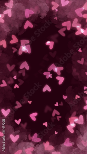 Glowing Pink Hearts in Swirling Romantic Mist