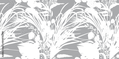 modern tropical pattern with bushes in practical unisex shades on vector for surface and fabric design