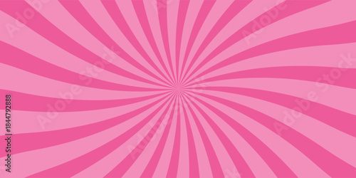 Abstract Vector Candy Spiral Pattern on Pink Background. Square Poster with Fun Pink Hypnotic Swirls, Retro Inspired Grunge Sun Rays