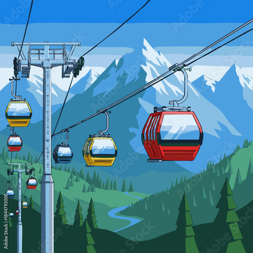 alpine gondola lift over summer valley